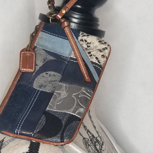 Coach Denim Patchwork Wristlet - Picture 2 of 8